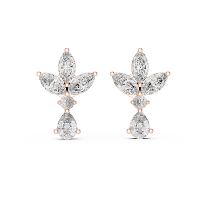 Dynasty Petal Marquise Diamond Drops – Regal Cluster Stud Earrings - French-Inspired Luxe Cluster