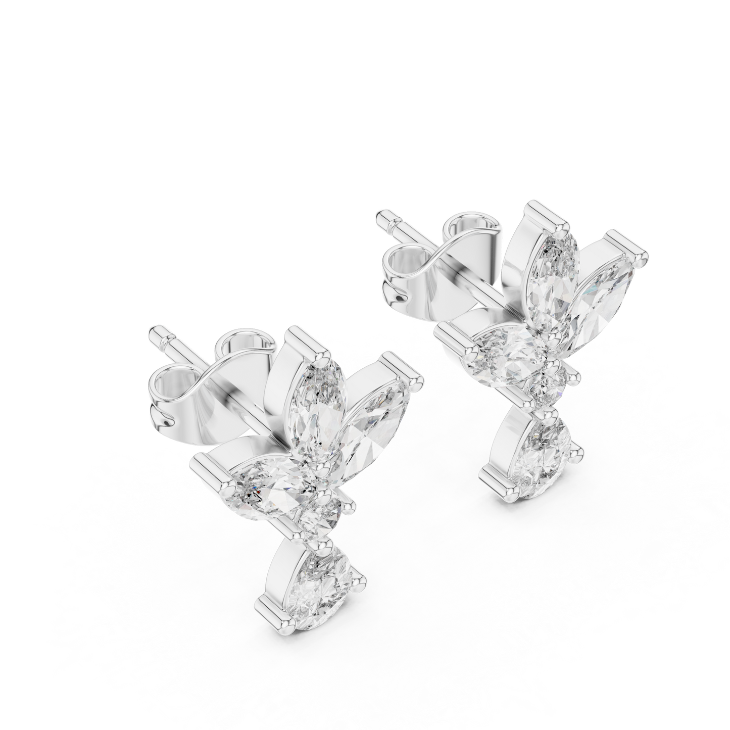 Dynasty Petal Marquise Diamond Drops – Regal Cluster Stud Earrings - French-Inspired Luxe Cluster