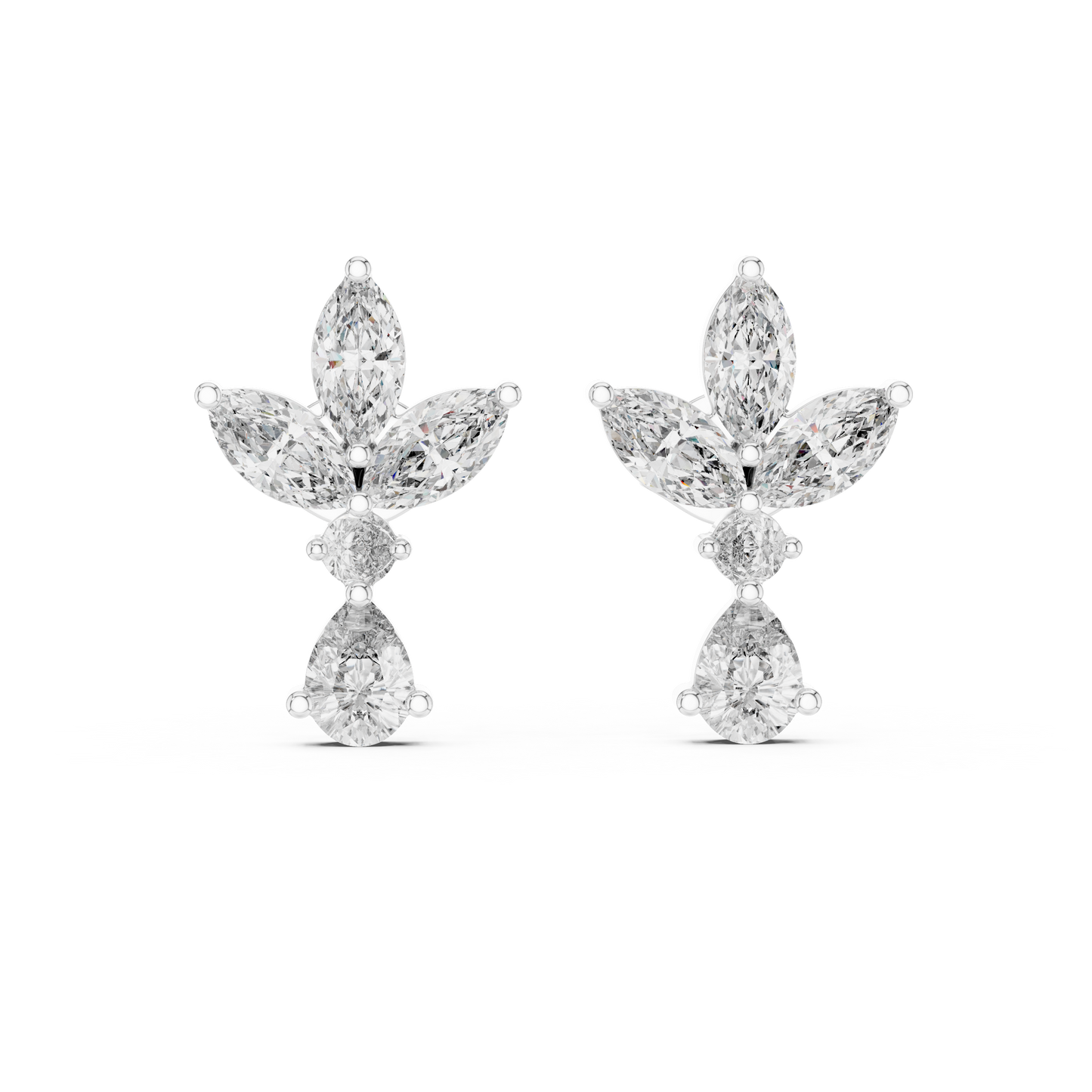 Dynasty Petal Marquise Diamond Drops – Regal Cluster Stud Earrings - French-Inspired Luxe Cluster