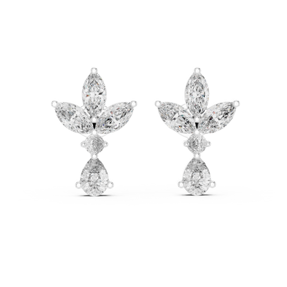 Dynasty Petal Marquise Diamond Drops – Regal Cluster Stud Earrings - French-Inspired Luxe Cluster