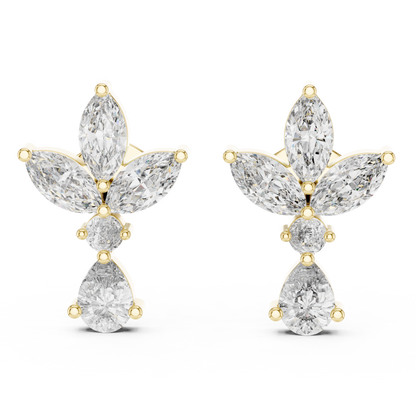 Dynasty Petal Marquise Diamond Drops – Regal Cluster Stud Earrings - French-Inspired Luxe Cluster