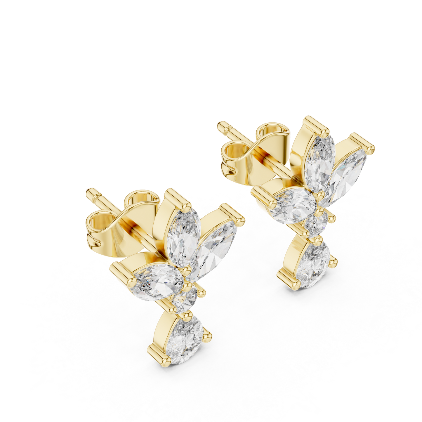 Dynasty Petal Marquise Diamond Drops – Regal Cluster Stud Earrings - French-Inspired Luxe Cluster