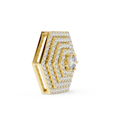 Elite Hexa Geometry Diamond Pendant Combo With Triple Tone Statement Finish