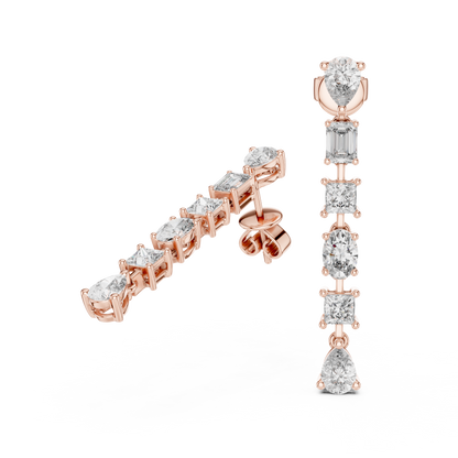 Luxury Multi-Shape Drop Earrings | Gold Long Dangle Sparkle | Bridal Statement Jewelry Gift