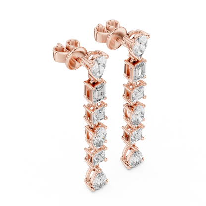 Luxury Multi-Shape Drop Earrings | Gold Long Dangle Sparkle | Bridal Statement Jewelry Gift