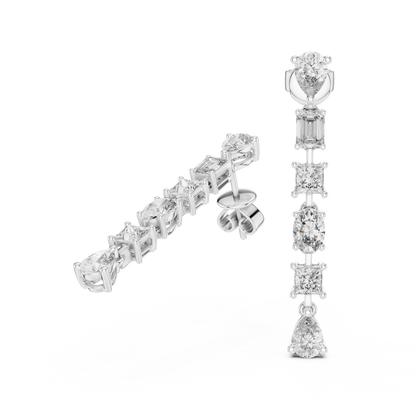 Luxury Multi-Shape Drop Earrings | Gold Long Dangle Sparkle | Bridal Statement Jewelry Gift