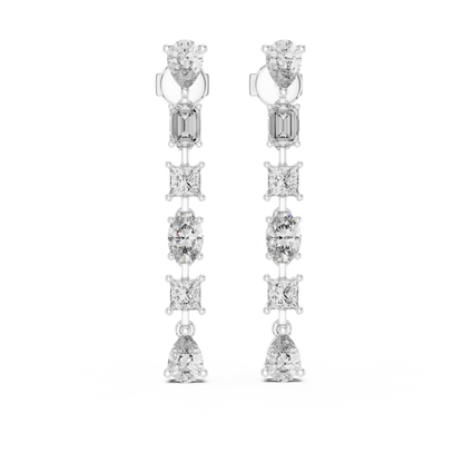 Luxury Multi-Shape Drop Earrings | Gold Long Dangle Sparkle | Bridal Statement Jewelry Gift