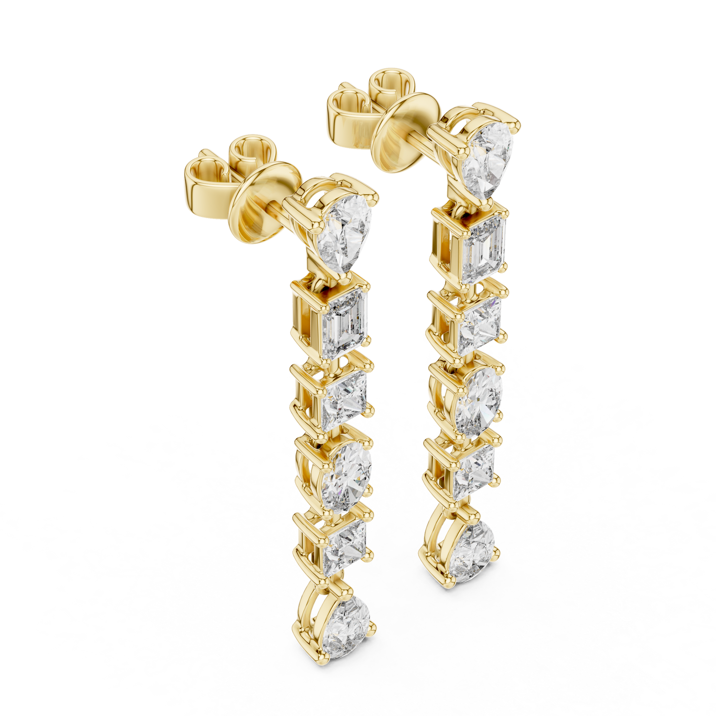 Luxury Multi-Shape Drop Earrings | Gold Long Dangle Sparkle | Bridal Statement Jewelry Gift