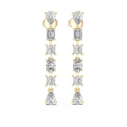 Luxury Multi-Shape Drop Earrings | Gold Long Dangle Sparkle | Bridal Statement Jewelry Gift