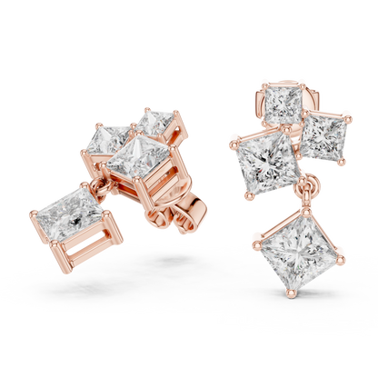 Princess Cut Square Drop • Gold Multi-Stone Cascade • Elegant Party Wear • Luxury Style for Women