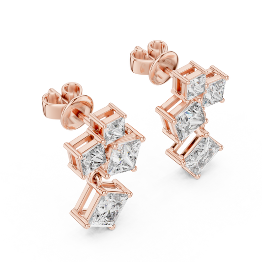 Princess Cut Square Drop • Gold Multi-Stone Cascade • Elegant Party Wear • Luxury Style for Women