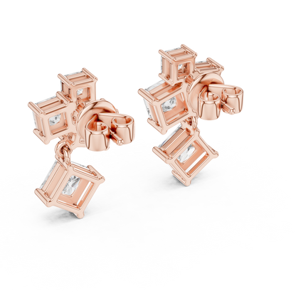 Princess Cut Square Drop • Gold Multi-Stone Cascade • Elegant Party Wear • Luxury Style for Women