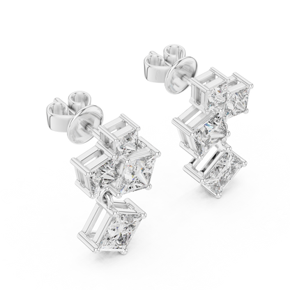 Princess Cut Square Drop • Gold Multi-Stone Cascade • Elegant Party Wear • Luxury Style for Women