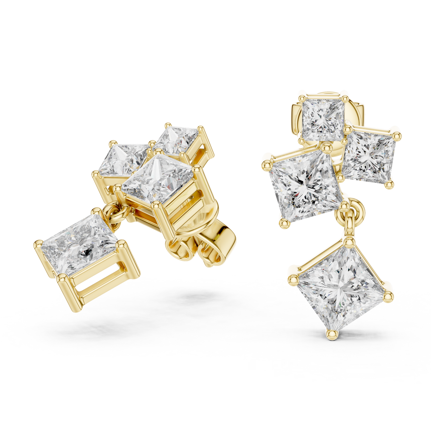 Princess Cut Square Drop • Gold Multi-Stone Cascade • Elegant Party Wear • Luxury Style for Women