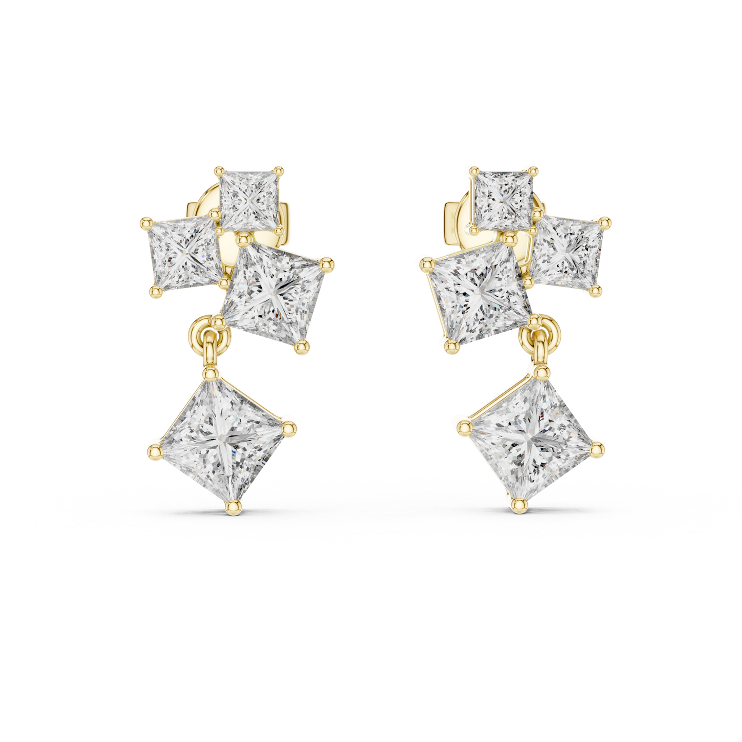 Princess Cut Square Drop • Gold Multi-Stone Cascade • Elegant Party Wear • Luxury Style for Women