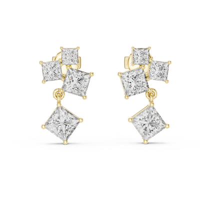 Princess Cut Square Drop • Gold Multi-Stone Cascade • Elegant Party Wear • Luxury Style for Women