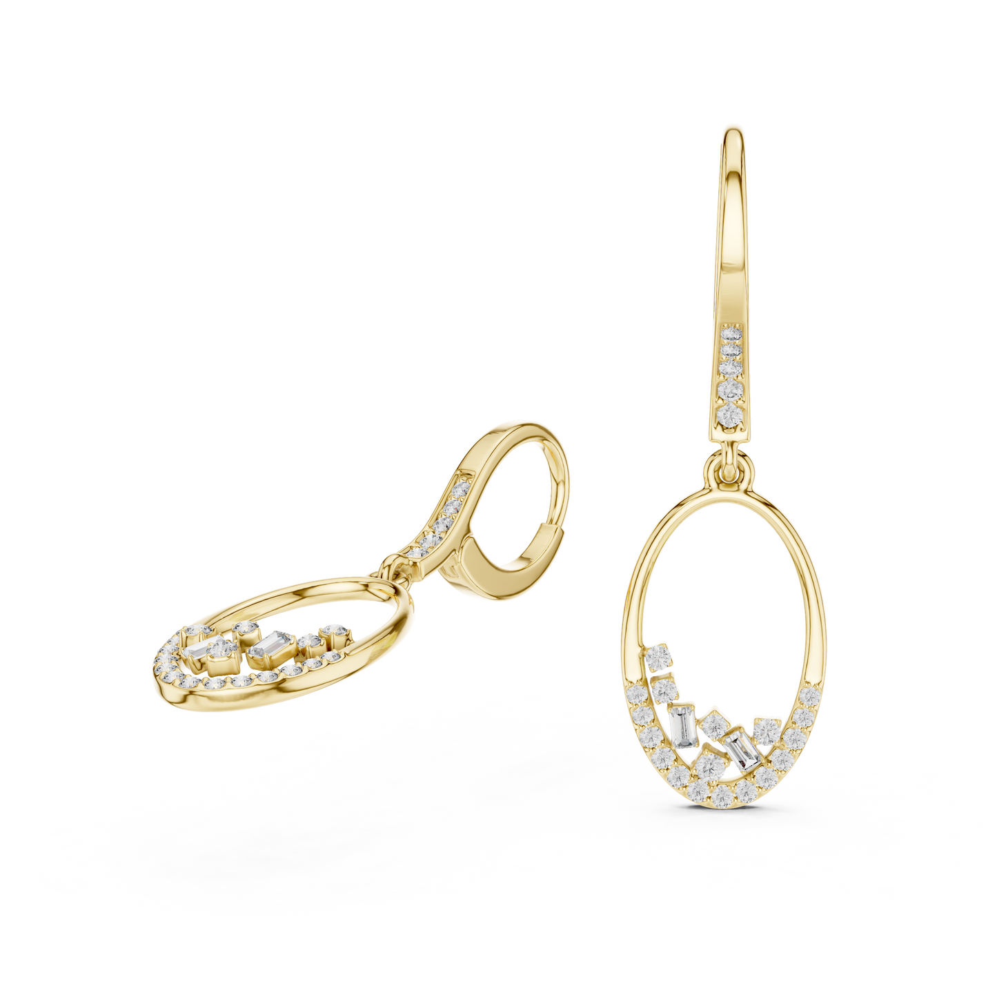 Cosmic Rhythm Diamond Hoops • Open-Oval Luxe Flow • Sculpted Gold Drop Elegance