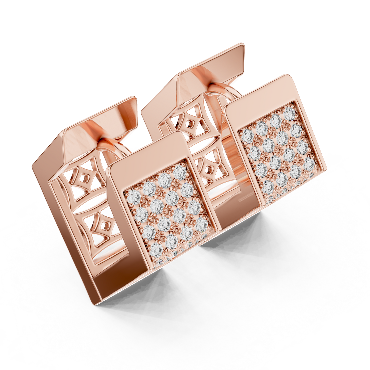 PavéMatrix™ Block Huggies | Angular Ice-Set Gold Earrings | Ultra-Clean Geometric Shine