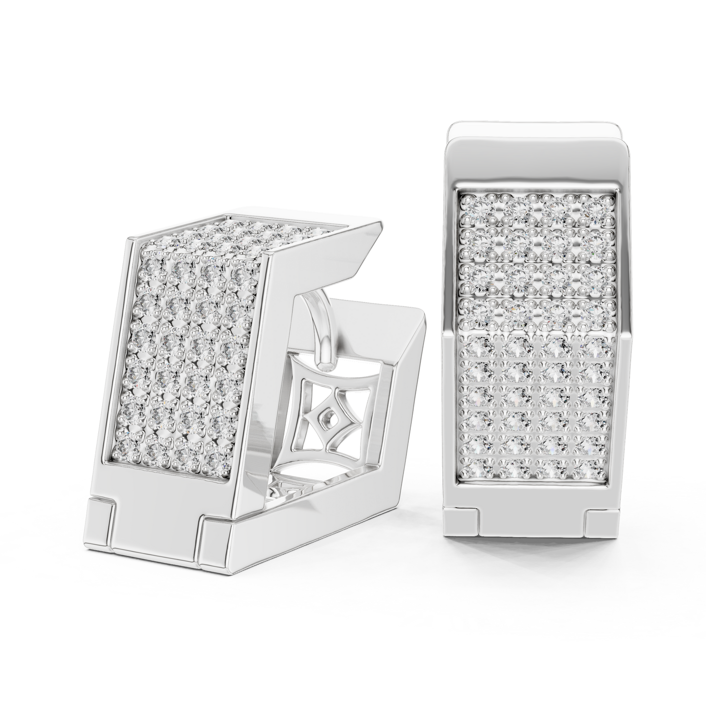 PavéMatrix™ Block Huggies | Angular Ice-Set Gold Earrings | Ultra-Clean Geometric Shine