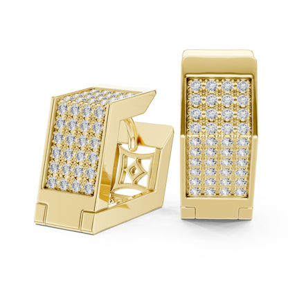 PavéMatrix™ Block Huggies | Angular Ice-Set Gold Earrings | Ultra-Clean Geometric Shine