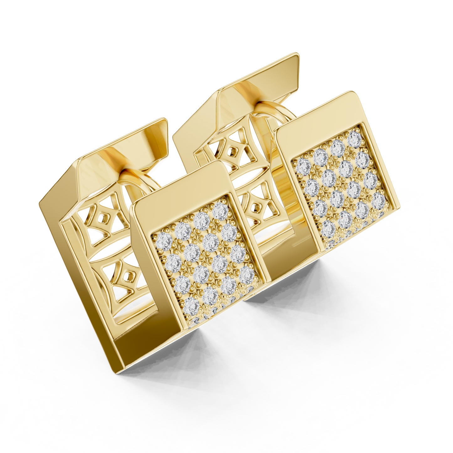 PavéMatrix™ Block Huggies | Angular Ice-Set Gold Earrings | Ultra-Clean Geometric Shine