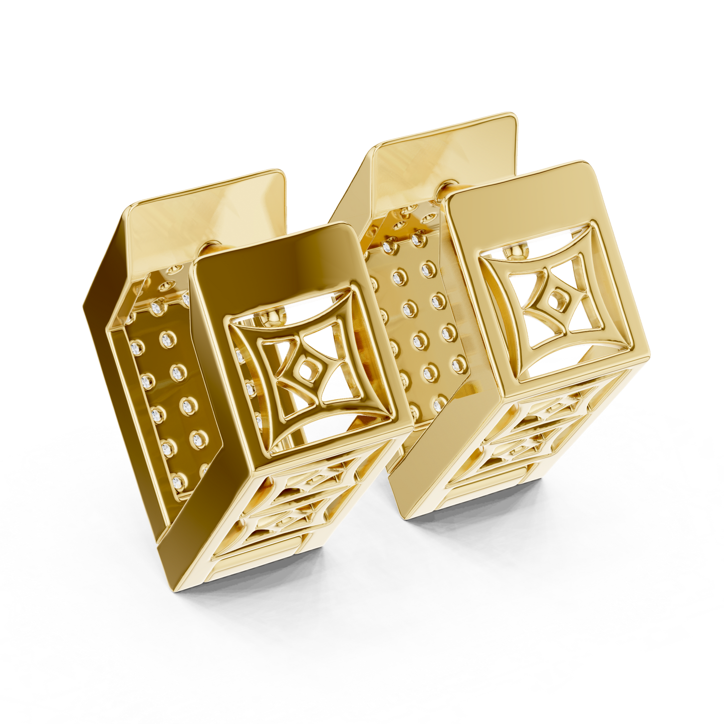 PavéMatrix™ Block Huggies | Angular Ice-Set Gold Earrings | Ultra-Clean Geometric Shine