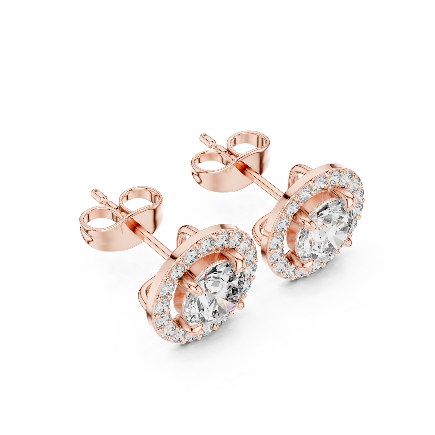 Delicate Halo Circle Studs • Fire-Cut Round Diamond Earrings • Elegant Minimalist Jewelry