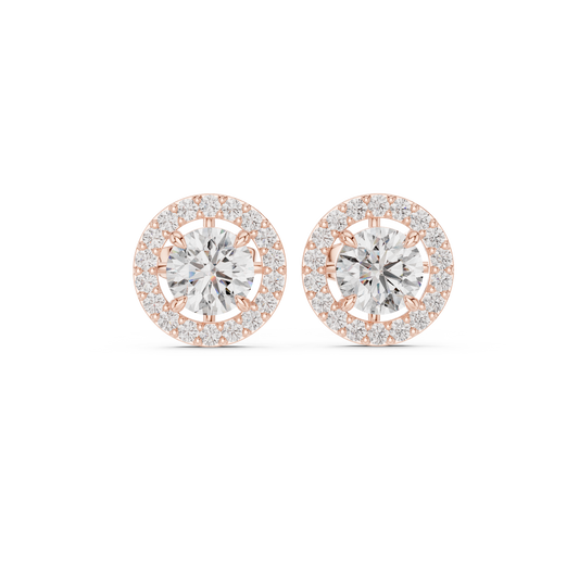 Delicate Halo Circle Studs • Fire-Cut Round Diamond Earrings • Elegant Minimalist Jewelry