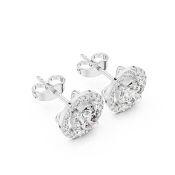 Delicate Halo Circle Studs • Fire-Cut Round Diamond Earrings • Elegant Minimalist Jewelry