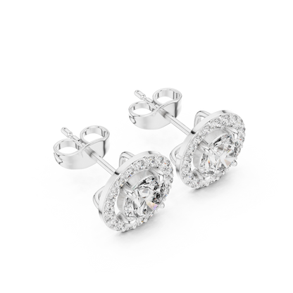 Delicate Halo Circle Studs • Fire-Cut Round Diamond Earrings • Elegant Minimalist Jewelry