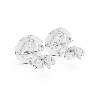 Delicate Halo Circle Studs • Fire-Cut Round Diamond Earrings • Elegant Minimalist Jewelry