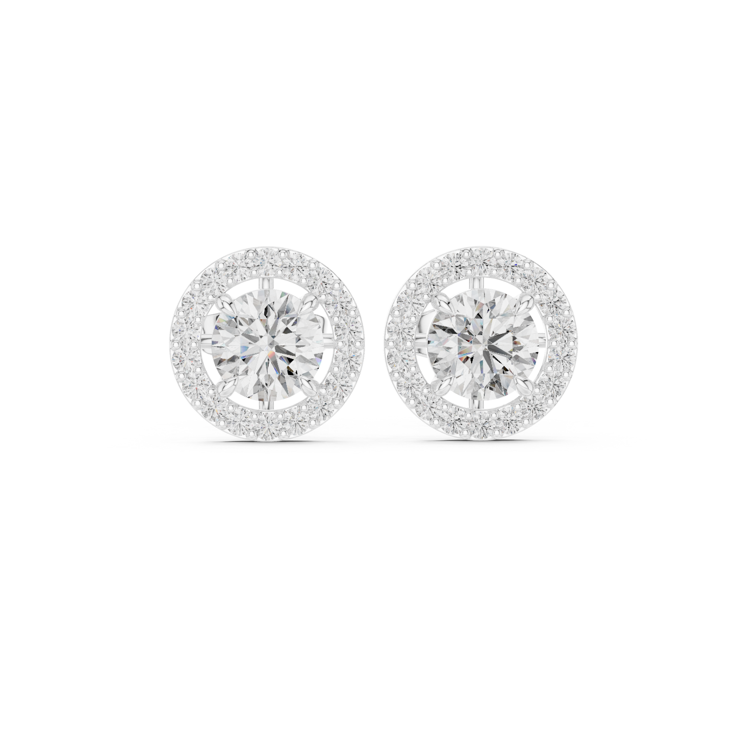 Delicate Halo Circle Studs • Fire-Cut Round Diamond Earrings • Elegant Minimalist Jewelry