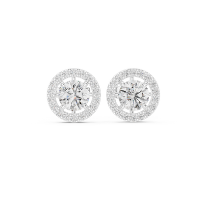 Delicate Halo Circle Studs • Fire-Cut Round Diamond Earrings • Elegant Minimalist Jewelry