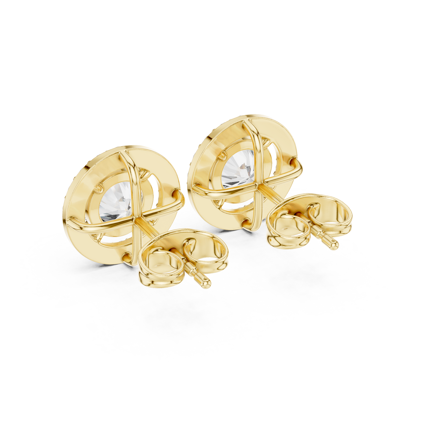 Delicate Halo Circle Studs • Fire-Cut Round Diamond Earrings • Elegant Minimalist Jewelry