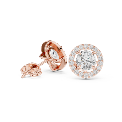 Delicate Halo Circle Studs • Fire-Cut Round Diamond Earrings • Elegant Minimalist Jewelry