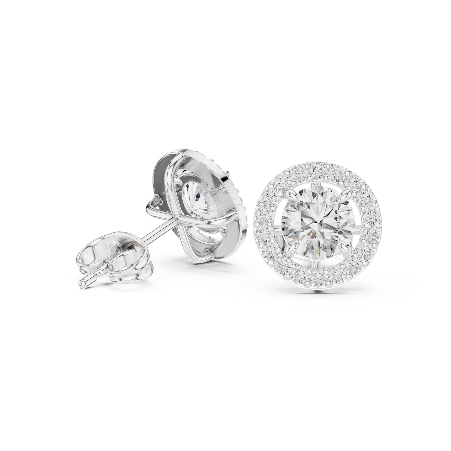 Delicate Halo Circle Studs • Fire-Cut Round Diamond Earrings • Elegant Minimalist Jewelry