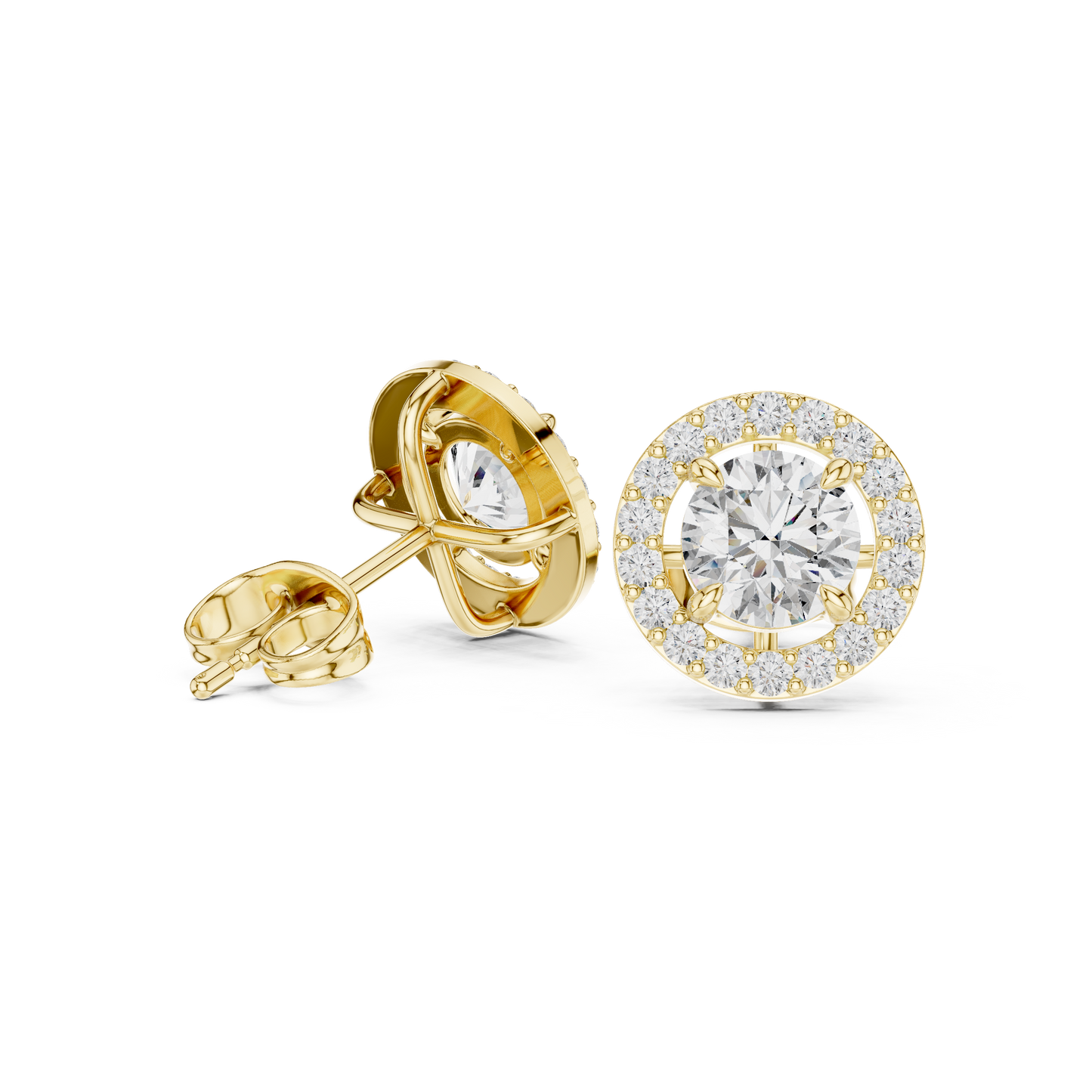 Delicate Halo Circle Studs • Fire-Cut Round Diamond Earrings • Elegant Minimalist Jewelry