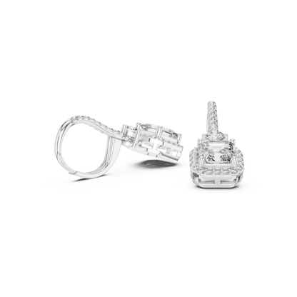 1.00CtAsscher Halo Drop Earrings | Rose Gold Diamond Dangles | Luxury Bridal Anniversary Gift