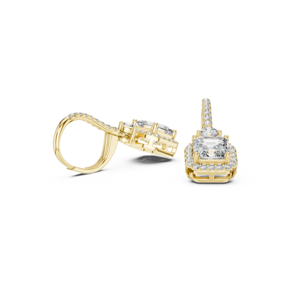 1.00CtAsscher Halo Drop Earrings | Rose Gold Diamond Dangles | Luxury Bridal Anniversary Gift