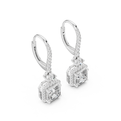 1.00CtAsscher Halo Drop Earrings | Rose Gold Diamond Dangles | Luxury Bridal Anniversary Gift