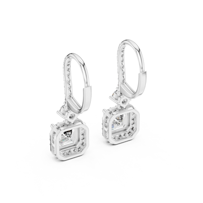 1.00CtAsscher Halo Drop Earrings | Rose Gold Diamond Dangles | Luxury Bridal Anniversary Gift