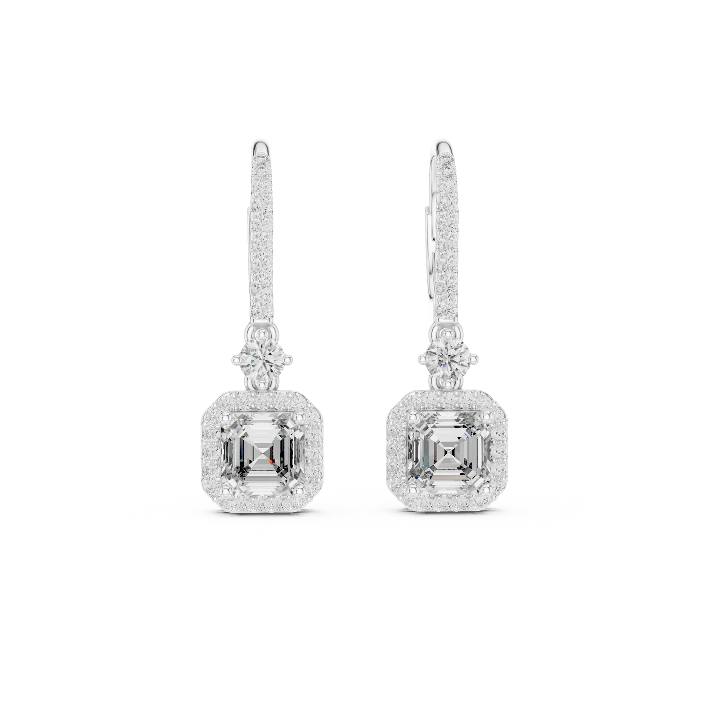 1.00CtAsscher Halo Drop Earrings | Rose Gold Diamond Dangles | Luxury Bridal Anniversary Gift