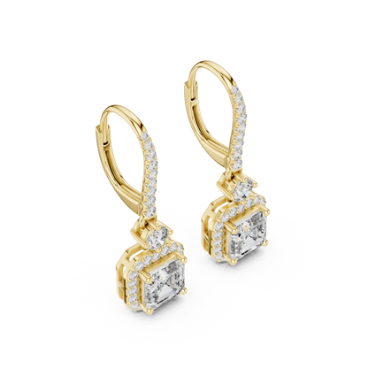 1.00CtAsscher Halo Drop Earrings | Rose Gold Diamond Dangles | Luxury Bridal Anniversary Gift