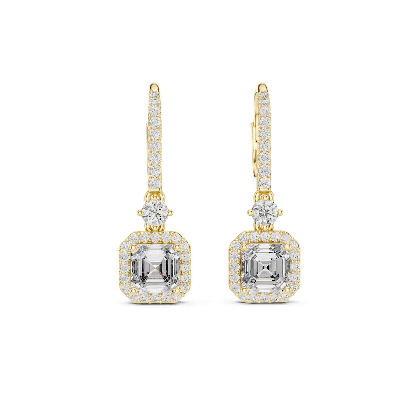 1.00CtAsscher Halo Drop Earrings | Rose Gold Diamond Dangles | Luxury Bridal Anniversary Gift