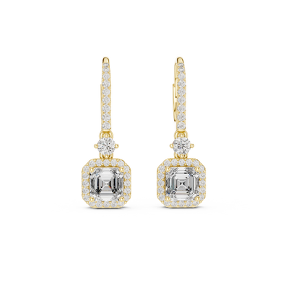 1.00CtAsscher Halo Drop Earrings | Rose Gold Diamond Dangles | Luxury Bridal Anniversary Gift