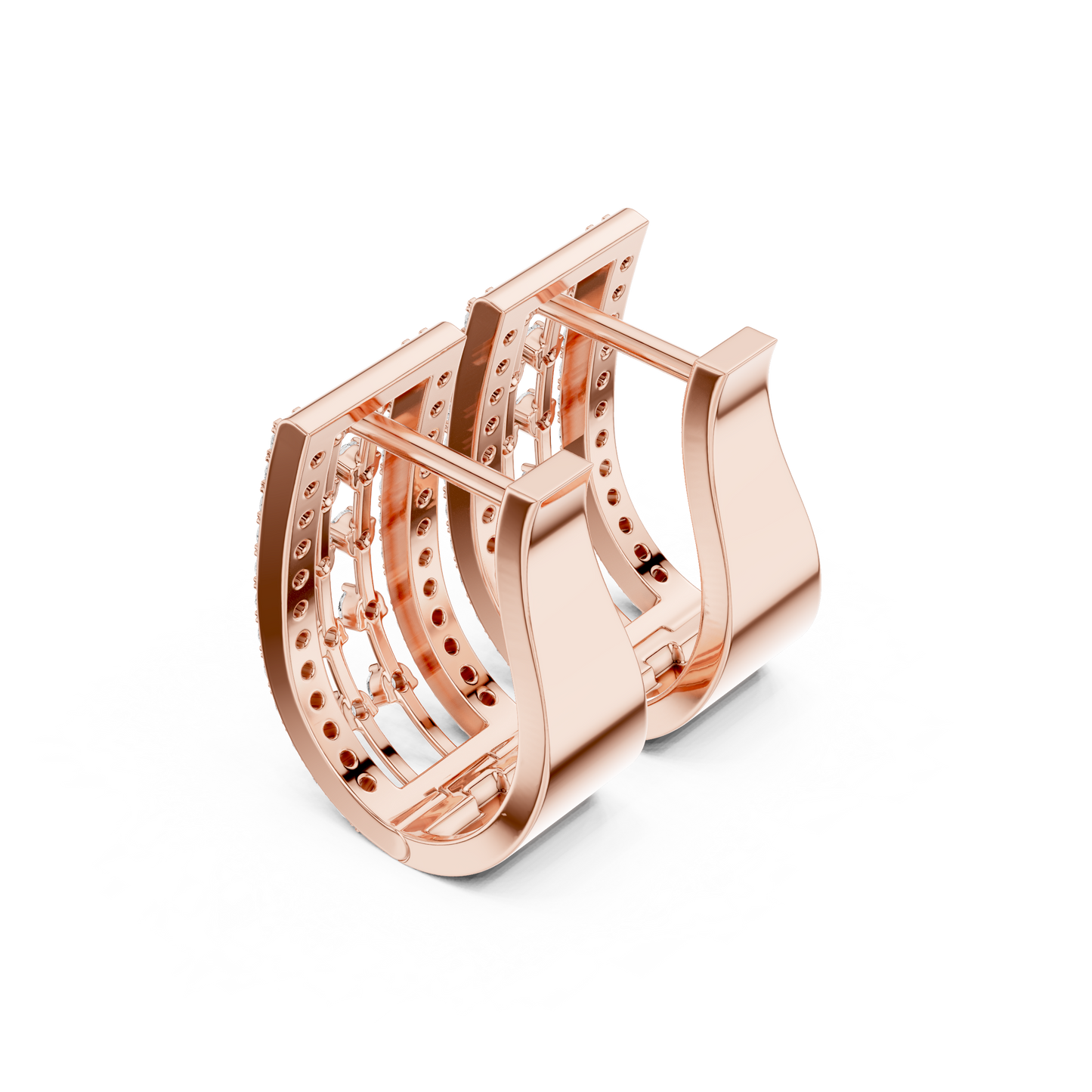 Luxe U-Curve Diamond Huggie Hoops | Modern Grid Sparkle Earrings | 14K Gold Trendy Everyday Earrings