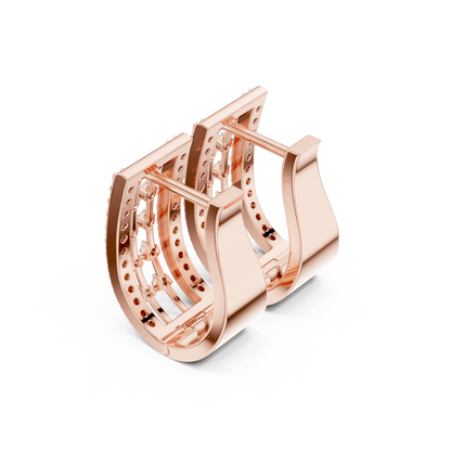 Luxe U-Curve Diamond Huggie Hoops | Modern Grid Sparkle Earrings | 14K Gold Trendy Everyday Earrings