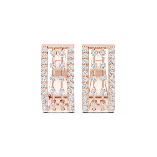 Luxe U-Curve Diamond Huggie Hoops | Modern Grid Sparkle Earrings | 14K Gold Trendy Everyday Earrings