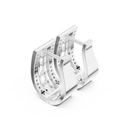 Luxe U-Curve Diamond Huggie Hoops | Modern Grid Sparkle Earrings | 14K Gold Trendy Everyday Earrings