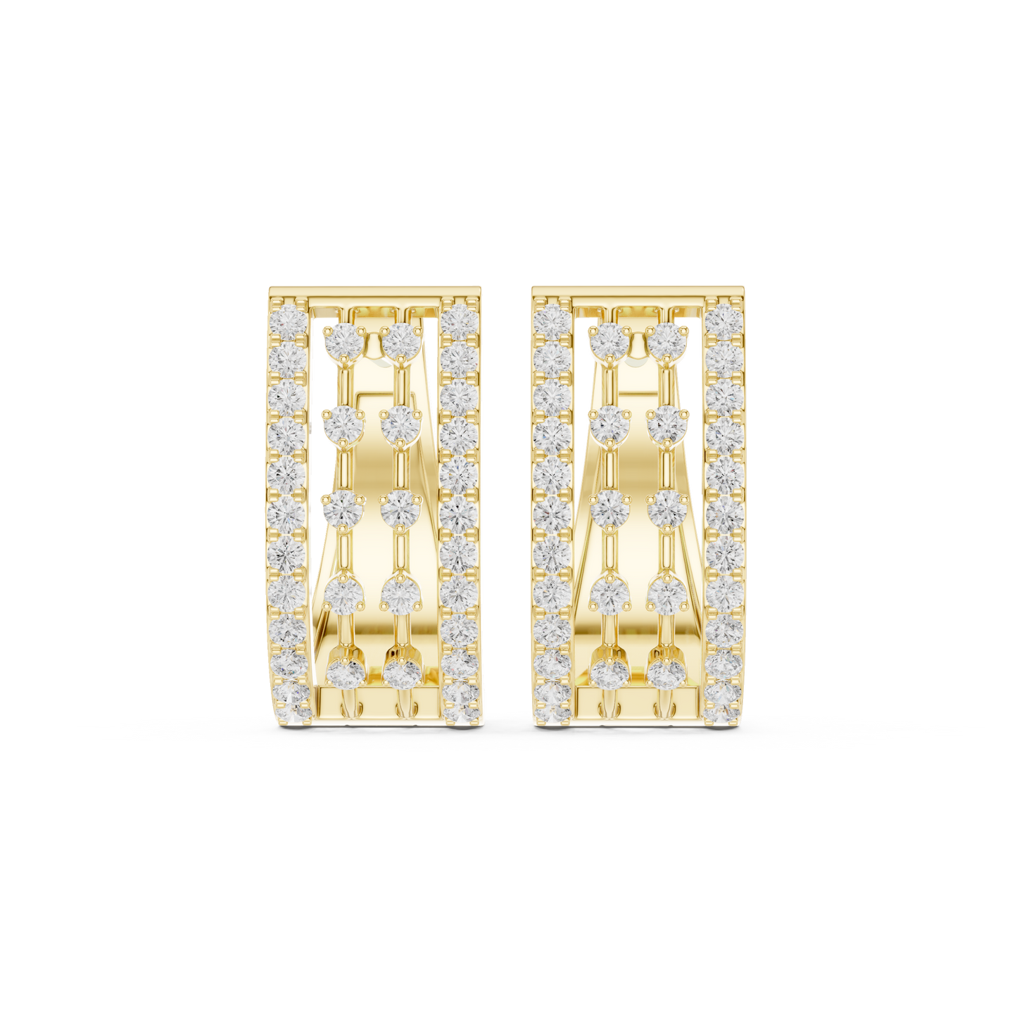 Luxe U-Curve Diamond Huggie Hoops | Modern Grid Sparkle Earrings | 14K Gold Trendy Everyday Earrings